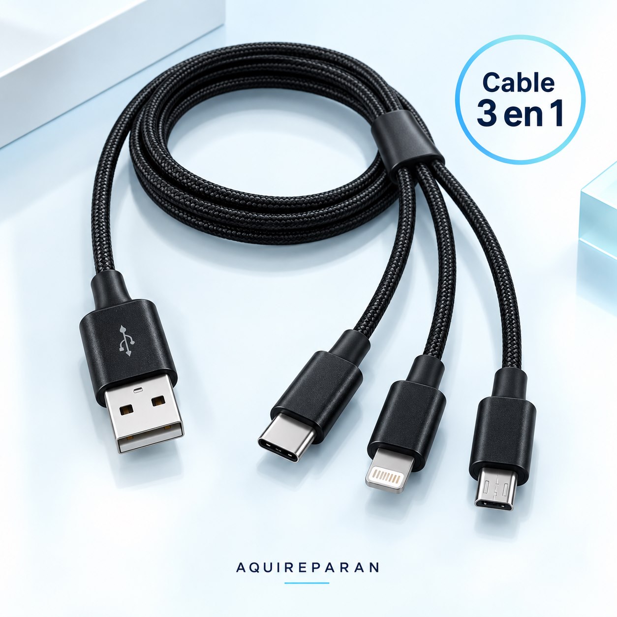 Cable trenzado 3 en 1 · 1,2 m